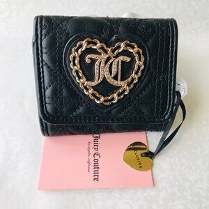 JUICY COUTURE V CHAIN MY HEART SMALL DOUBLE SIDED TRIFOLD WALLET BLACK